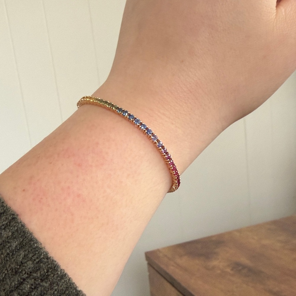 Gems Rainbow Sapphire 14k Yellow Gold Tennis Bracelet 4.76ctw 7.25in